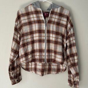 🍂5/30$!! Slouchy Zip Front Plaid Hooded Hippie Rose Shirt
